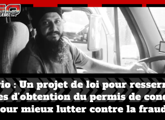 L’Ontario veut resserrer les règles pour les conducteurs étrangers Chauffeur de camion assis au volant de son véhicule, avec le texte : Ontario : Un projet de loi pour resserrer les règles d’obtention du permis de conduire pour mieux lutter contre la fraude