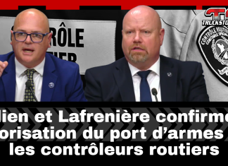 Julien et Lafrenière confirment l’autorisation du port d’armes pour les contrôleurs routiers Le ministre des Transports et de la Mobilité durable, Jonatan Julien, et le ministre de la Sécurité Publique, Ian Lafrenière, ont annoncé aujourd’hui une avancée majeure pour les contrôleurs routiers du Québec (CRQ) : leur retour prochain sur la route après plusieurs mois d’attente, accompagné de l’autorisation officielle du port d’arme à feu.