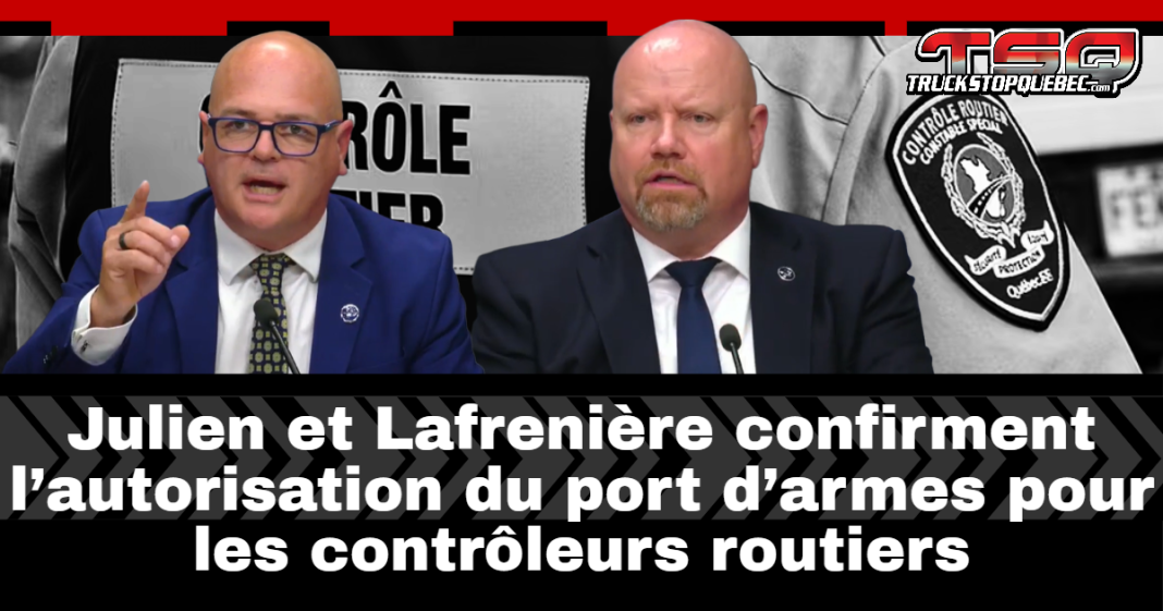 Le ministre des Transports et de la Mobilité durable, Jonatan Julien, et le ministre de la Sécurité Publique, Ian Lafrenière, ont annoncé aujourd’hui une avancée majeure pour les contrôleurs routiers du Québec (CRQ) : leur retour prochain sur la route après plusieurs mois d’attente, accompagné de l’autorisation officielle du port d’arme à feu.