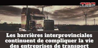 Les barrières interprovinciales continuent de compliquer la vie des entreprises de transport Camion lourd circulant en zone rurale avec des éoliennes en arrière-plan, image illustrant le texte Les barrières interprovinciales continuent de compliquer la vie des entreprises de transport