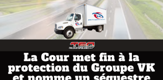 La Cour met fin à la protection du Groupe VK et nomme un séquestre Camion de livraison du Groupe VK avec le logo VK 24/7 Logistics Solutions, illustrant un article de Truck Stop Québec annonçant que la Cour suprême de la Colombie-Britannique met fin à la protection sous la CCAA et nomme un séquestre pour le Groupe VK dans le secteur du transport routier.