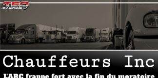 Stratagème Chauffeurs Inc : l’ARC frappe fort avec la fin du moratoire Image en tons gris montrant une rangée de camions lourds stationnés côte à côte, avec le logo TSQ Truck Stop Québec dans le coin supérieur gauche. Au bas de l’image, un bandeau noir affiche le titre : « Chauffeurs Inc – L’ARC frappe fort avec la fin du moratoire ». Cette image illustre un article portant sur le renforcement des règles fiscales d’Ottawa pour combattre le stratagème Chauffeur Inc dans l’industrie du camionnage.