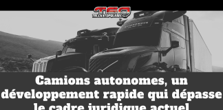 Camions autonomes, un développement rapide qui dépasse le cadre juridique actuel Deux camions autonomes, avec capteurs et équipements technologiques visibles sur le toit, illustrant le développement rapide des camions autonomes et les défis juridiques dans l’industrie du transport routier.