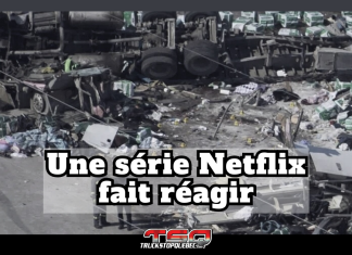 Une série Netflix jugée trop proche d’un drame réel choque des familles canadiennes Texte "Une série Netflix fait réagir" et en arrière-plan, l'accident causé par Jaskirat Singh Sidhu lors de la tragédie des Broncos.