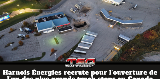 Harnois Énergies recrute pour l’ouverture de l’un des plus grands truck stops au Canada Vue aérienne du futur truck stop Harnois Énergies à Woodstock, en Ontario, situé à la sortie 230 de l’autoroute 401. Le site, l’un des plus grands truck stops au Canada, est en rénovation en vue de son ouverture prochaine et d’un important recrutement pour desservir les camionneurs et le transport routier.