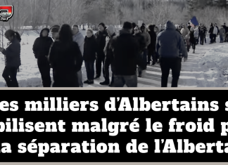 Des milliers d’Albertains se mobilisent malgré le froid pour la séparation de l’Alberta Des milliers d’Albertains se mobilisent malgré le froid pour la séparation de l’Alberta.