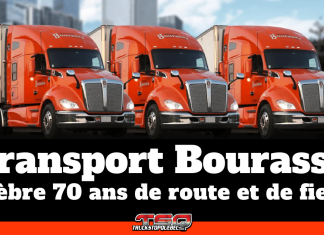 Transport Bourassa célèbre 70 ans de route et de fierté! Camions de Transport Bourassa illustrant 70 ans d’histoire, de camionnage québécois et l’engagement des camionneurs et équipes de Transport Bourassa.