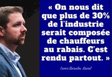 Stratagème Chauffeur inc. : des pratiques dénoncées depuis des années exposent un système dangereux Graphique illustrant Xavier Barsalou-Duval, député du Bloc Québécois, accompagné d’une citation sur le stratagème des chauffeurs inc. affirmant que plus de 30 % de l’industrie du transport serait composée de chauffeurs au rabais. Stratagème Chauffeur inc. : des pratiques dénoncées depuis des années exposent un système dangereux.