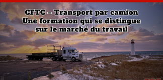 CFTC – Transport par camion | Une formation qui se distingue sur le marché du travail Photo : Camion du CFTC. Texte : « CFTC – Transport par camion | Une formation qui se distingue sur le marché du travail ».
