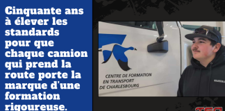 Le CFTC : 50 ans à renforcer la compétence et la sécurité dans le transport au Québec Texte : 50 ans à renforcer la compétence et la sécurité dans le transport au Québec. Image : Camion et étudiant du CFTC - Mathys Delisle.