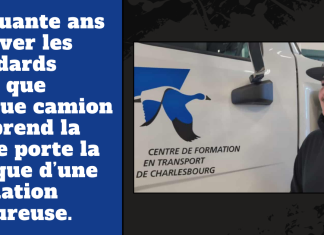 Le CFTC : 50 ans à renforcer la compétence et la sécurité dans le transport au Québec Texte : 50 ans à renforcer la compétence et la sécurité dans le transport au Québec. Image : Camion et étudiant du CFTC - Mathys Delisle.