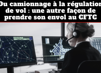 Du camionnage à la régulation de vol : une autre façon de prendre son envol au CFTC Graphique sur la régulation de vol au CFTC avec le texte « Du camionnage à la régulation de vol : une autre façon de prendre son envol au CFTC », montrant un poste de contrôle aérien.