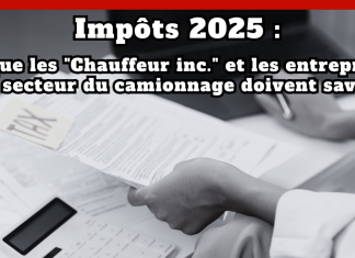 Impôts 2025 : Ce que « Chauffeur inc. » et entreprises du secteur du camionnage doivent savoir Texte : Impôts 2025 : Voici ce que les "Chauffeur Inc" et les entreprises du secteur du camionnage doivent savoir. Image : Documents RH.