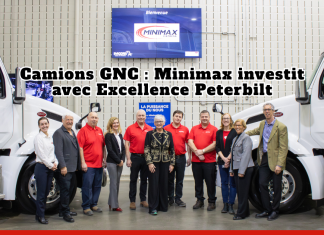 Camions au gaz naturel : Minimax investit avec Excellence Peterbilt Camions GNC : Minimax investit avec Excellence Peterbilt. Photo : Eve Grenon-Lafontaine, Mario Lussier, Rolland St-Denis, Kate Rahn, Marc Poirier, Madeleine Chenette, Richard Poirier, Stéphane Robinson, Amy Wilmott, Nicole Lussier et Richard Yelle.