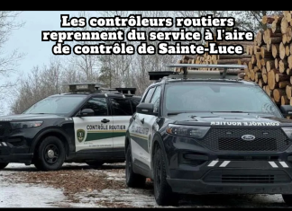 Les contrôleurs routiers reprennent du service à l’aire de contrôle de Sainte-Luce Reprise des activités à l’aire de contrôle de Sainte-Luce par les contrôleurs routiers (image des véhicules de Contrôle Routier Québec).