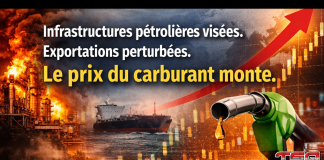 Diesel et pétrole en hausse : dernière heure sur la guerre au Moyen-Orient Graphique d’actualité montrant une raffinerie de pétrole en feu, un pétrolier en mer et un pistolet de diesel devant une flèche rouge à la hausse, avec le texte « Infrastructures pétrolières visées. Exportations perturbées. Le prix du carburant monte. » illustrant l’impact du conflit au Moyen-Orient sur le prix du diesel et le camionnage.
