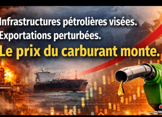 Diesel et pétrole en hausse : dernière heure sur la guerre au Moyen-Orient Graphique d’actualité montrant une raffinerie de pétrole en feu, un pétrolier en mer et un pistolet de diesel devant une flèche rouge à la hausse, avec le texte « Infrastructures pétrolières visées. Exportations perturbées. Le prix du carburant monte. » illustrant l’impact du conflit au Moyen-Orient sur le prix du diesel et le camionnage.