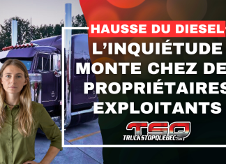 Hausse du diesel : l’inquiétude monte chez des propriétaires exploitants Propriétaire exploitante devant un camion semi-remorque alors que la hausse du prix du diesel inquiète les camionneurs indépendants dans l’industrie du transport routier.