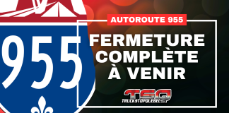Fermeture complète à venir de l’autoroute 955 Fermeture complète de l'autoroute 955 à venir.