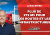 Lanaudière reçoit plus de 272 M$ pour ses routes et ses infrastructures Jonatan Julien apparaît devant un camion rouge sur une image annonçant plus de 272 M$ investis dans les routes et les infrastructures de Lanaudière.
