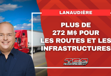 Lanaudière reçoit plus de 272 M$ pour ses routes et ses infrastructures Jonatan Julien apparaît devant un camion rouge sur une image annonçant plus de 272 M$ investis dans les routes et les infrastructures de Lanaudière.