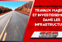 Mauricie-Centre-du-Québec : Travaux majeurs et investissements dans les infrastructures Route asphaltée bordée d’arbres, avec le titre annonçant des travaux majeurs et des investissements dans les infrastructures en Mauricie-Centre-du-Québec.