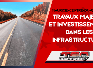 Mauricie-Centre-du-Québec : Travaux majeurs et investissements dans les infrastructures Route asphaltée bordée d’arbres, avec le titre annonçant des travaux majeurs et des investissements dans les infrastructures en Mauricie-Centre-du-Québec.