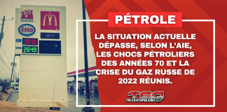 Le marché du pétrole recule, mais la crise se poursuit toujours Graphique affichant le prix de l'essence et du diesel, avec pour texte : PÉTROLE : La situation actuelle dépasse, selon l’AIE, les chocs pétroliers des années 1970 et la crise du gaz russe de 2022 réunis.