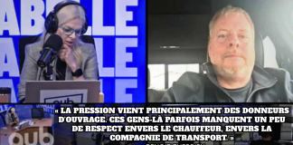 Benoit Therrien, président de Truck Stop Québec, au micro d’Isabelle Maréchal sur Qub Benoit Therrien sur Qub au micro d'Isabelle Maréchal - capture d'écran et ajout d'une citation.
