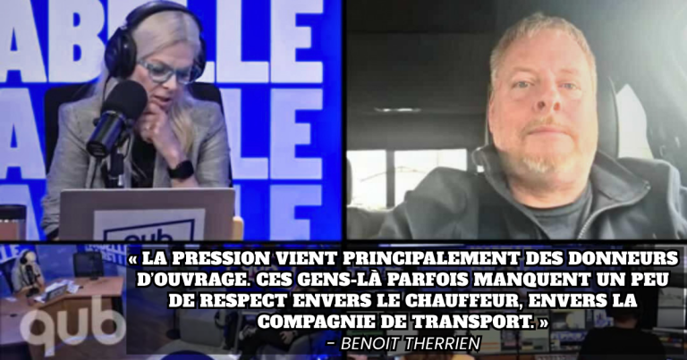 Benoit Therrien, président de Truck Stop Québec, au micro d&rsquo;Isabelle Maréchal sur Qub