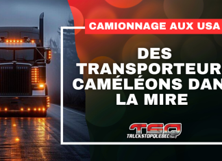 Transport routier aux États-Unis : des transporteurs caméléons dans la mire Image d'un camion, et le texte suivant : Camionnage aux USA - Des transporteurs caméléons dans la mire.
