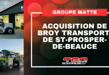 Le Groupe Matte fait l’acquisition d’une entreprise de St-Prosper-de-Beauce Transport Matte Ltée, du Groupe Matte, a annoncé l’acquisition de BRoy Transport, une entreprise établie à Saint-Prosper-de-Beauce depuis 2009. Photo : Camion de Matte et Camion de B.Roy Transport.