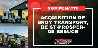 Le Groupe Matte fait l’acquisition d’une entreprise de St-Prosper-de-Beauce Transport Matte Ltée, du Groupe Matte, a annoncé l’acquisition de BRoy Transport, une entreprise établie à Saint-Prosper-de-Beauce depuis 2009. Photo : Camion de Matte et Camion de B.Roy Transport.