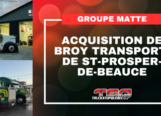Le Groupe Matte fait l’acquisition d’une entreprise de St-Prosper-de-Beauce Transport Matte Ltée, du Groupe Matte, a annoncé l’acquisition de BRoy Transport, une entreprise établie à Saint-Prosper-de-Beauce depuis 2009. Photo : Camion de Matte et Camion de B.Roy Transport.