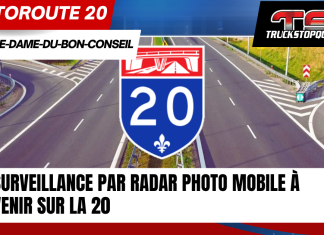 Radar photo mobile à venir sur l’autoroute 20 à Notre-Dame-du-Bon-Conseil Le ministère des Transports et de la Mobilité durable avise les usagers de la route qu'un radar photo mobile est à venir sur l’autoroute 20. (Image : autoroute 20).