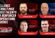 Excellence Peterbilt mise sur ses talents pour renforcer ses opérations au Québec Graphique avec le texte « EXCELLENCE PETERBILT MISE SUR SES TALENTS POUR RENFORCER SES OPÉRATIONS AU QUÉBEC » et les portraits de Maxime Jacob (directeur de succursale Saint-Jacques-Le-Mineur), Joël Le Brasseur (directeur des pièces TRP Excellence Sherbrooke), Christian Legault (directeur des achats Laval) et Yannick Houde (directeur des ventes pièces et service région de la Rive-Sud), avec le logo TSQ Truck Stop Québec