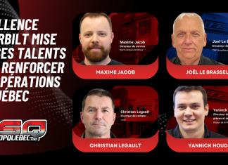 Excellence Peterbilt mise sur ses talents pour renforcer ses opérations au Québec Graphique avec le texte « EXCELLENCE PETERBILT MISE SUR SES TALENTS POUR RENFORCER SES OPÉRATIONS AU QUÉBEC » et les portraits de Maxime Jacob (directeur de succursale Saint-Jacques-Le-Mineur), Joël Le Brasseur (directeur des pièces TRP Excellence Sherbrooke), Christian Legault (directeur des achats Laval) et Yannick Houde (directeur des ventes pièces et service région de la Rive-Sud), avec le logo TSQ Truck Stop Québec