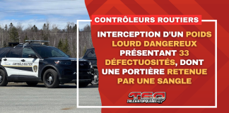 Interception d’un poids lourd présentant 33 défectuosités, dont une portière retenue par une sangle Interception d’un poids lourd dangereux présentant 33 défectuosités, dont une portière retenue par une sangle