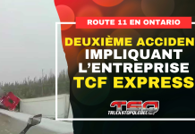 Deuxième accident pour TCF Express sur la 11 dans le nord de l’Ontario Deuxième accident pour TCF Express sur la 11 dans le nord de l'Ontario.