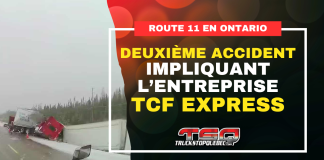 Deuxième accident pour TCF Express sur la 11 dans le nord de l’Ontario Deuxième accident pour TCF Express sur la 11 dans le nord de l'Ontario.