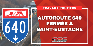 Autoroute 640 fermée à Saint-Eustache pour des travaux à la 25e Avenue Autoroute 640 fermée à Saint-Eustache pour des travaux.