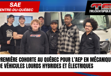 Première cohorte au Québec pour l’AEP en mécanique de véhicules lourds hybrides et électriques Première cohorte au Québec de l’AEP en mécanique de véhicules lourds hybrides et électriques du SAE Centre-du-Québec, avec les élèves.