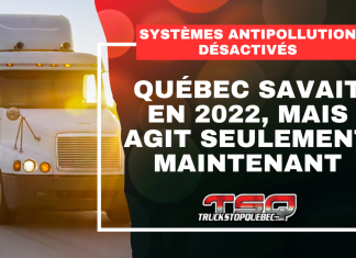 Systèmes antipollution désactivés : Québec savait en 2022, mais agit seulement maintenant Québec enquête sur des garages liés à la désactivation illégale des systèmes antipollution (image d'un camion lourd et titre de l'article : Systèmes antipollution désactivés, Québec savait déjà en 2022.)