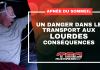 Apnée du sommeil au volant : un danger dans le transport aux lourdes conséquences Camionneur portant un appareil CPAP dans la couchette de son camion, avec un visuel sur l’apnée du sommeil et les risques en transport routier.
