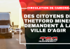 Camions : Des citoyens de Thetford Mines demandent à la Ville d’agir Des citoyens de Thetford Mines demandent à la Ville d’agir face à la circulation importante de camions dans certains secteurs résidentiels. Graphique incluant une image de camion et le titre du texte.