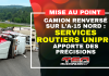 Camion renversé sur l’A-15 Nord : Services Routiers Unipro fait le point Camion de 53 pieds renversé sur l’autoroute 15 Nord près de Saint-Jérôme, avec intervention des services d’urgence et fermeture de voies.