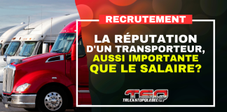 La réputation d’un transporteur, aussi importante que le salaire? Camions stationnés dans un truck stop, illustrant l’importance de la réputation des transporteurs dans le recrutement des chauffeurs.