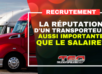 La réputation d’un transporteur, aussi importante que le salaire? Camions stationnés dans un truck stop, illustrant l’importance de la réputation des transporteurs dans le recrutement des chauffeurs.