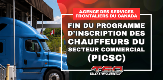 L’ASFC mettra fin au Programme d’inscription des chauffeurs du secteur commercial (PICSC) Camion commercial à un poste frontalier entre le Canada et les États-Unis, alors que l’ASFC annonce la fin du Programme d’inscription des chauffeurs du secteur commercial (PICSC).