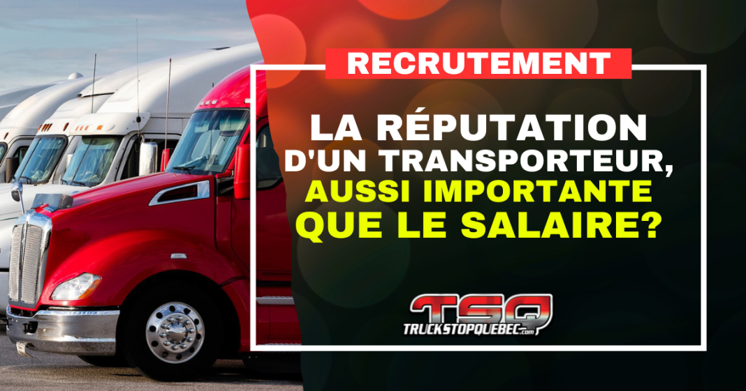 Camions stationnés dans un truck stop, illustrant l’importance de la réputation des transporteurs dans le recrutement des chauffeurs.